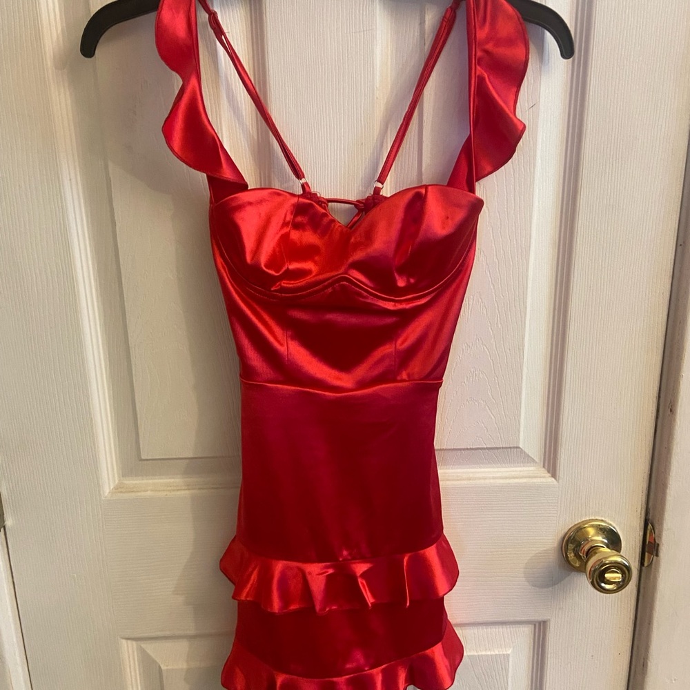 Lucy in the Sky red corset ruffle dress XXS